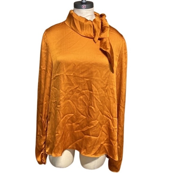 WAYF BURNT ORANGE SATIN LIKE BLOUSE NECK TIE SIZE XL - Picture 1 of 10